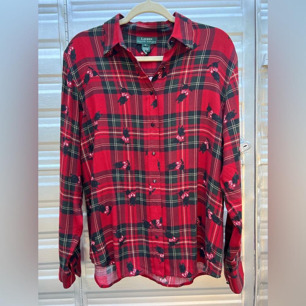 Vintage Ralph Lauren Tartan red plaid shirt with Scottish Terriers